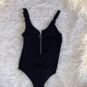 garage, Bodysuit, Silver Zipup, Black